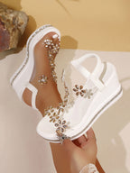 Platform Wedge Rhinestone Flower Beach Sandals