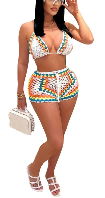 Two Piece Crochet Bikini Top and Shorts