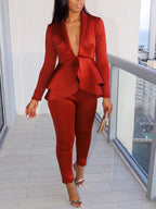 Two Piece Ruffle Blazer Bodycon Long Pants