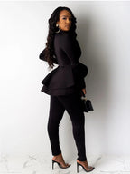 Two Piece Ruffle Blazer Bodycon Long Pants