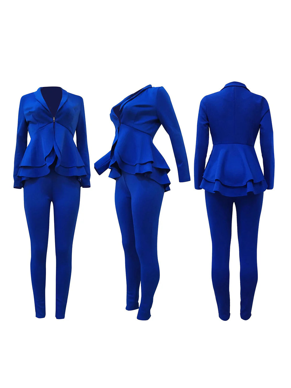 Blazer de dos piezas con volantes y pantalones largos ajustados