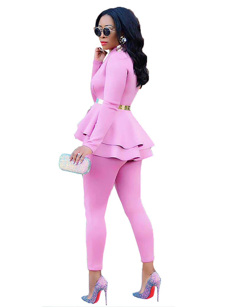 Two Piece Ruffle Blazer Bodycon Long Pants