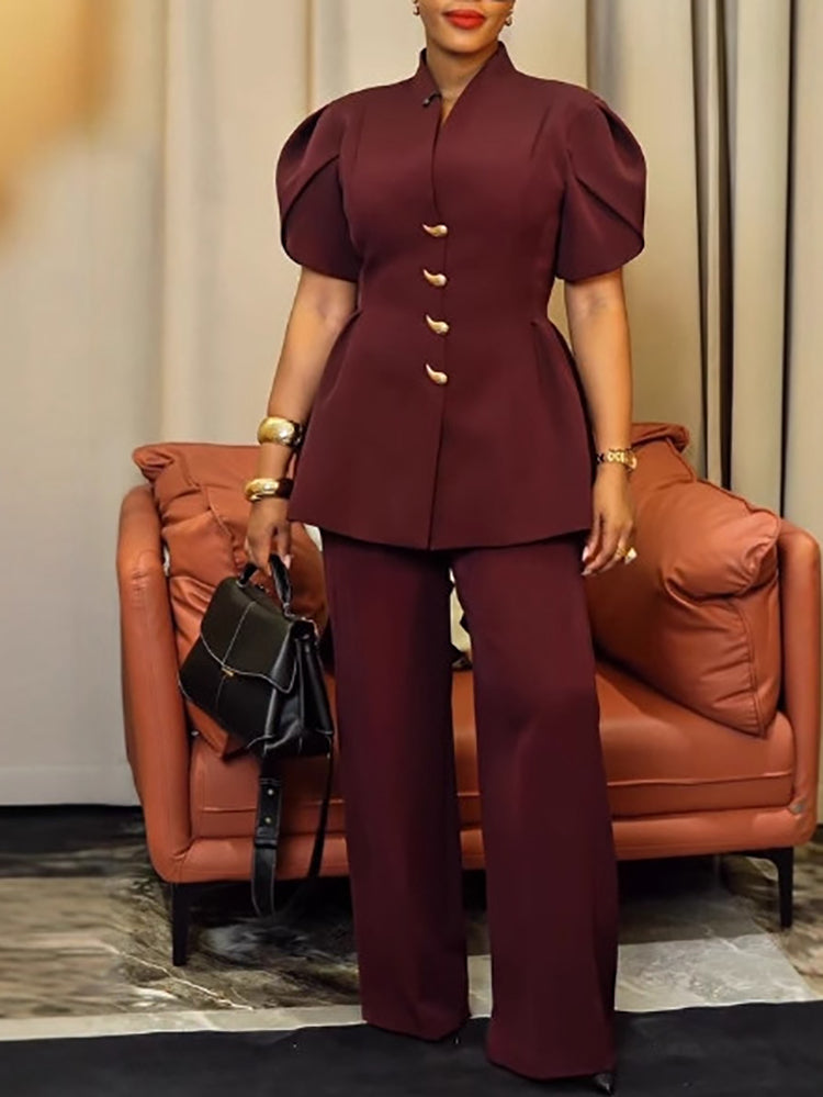 Puff Sleeve Top Pants Set