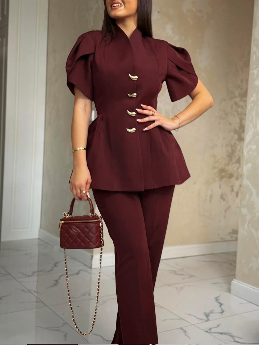 Puff Sleeve Top Pants Set