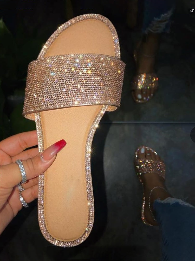 Chanclas planas con diamantes de imitación 