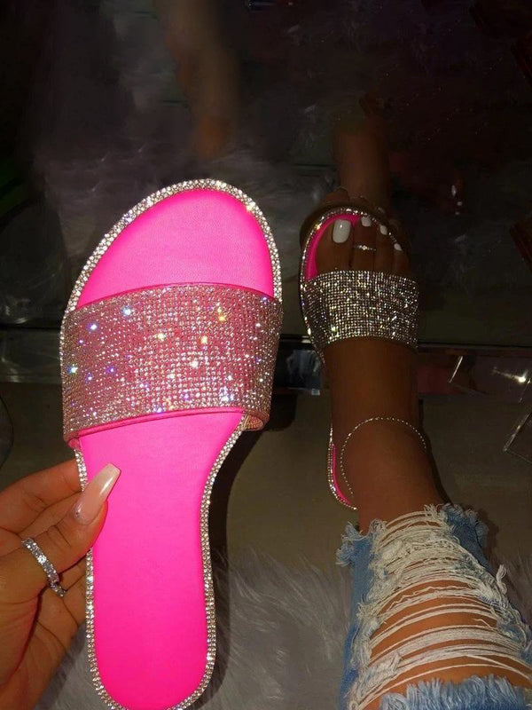 Chanclas planas con diamantes de imitación 