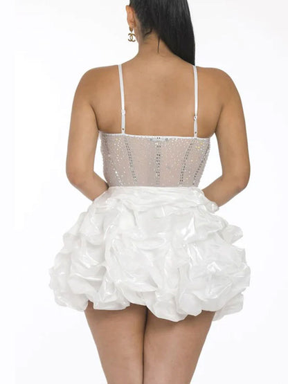 Rhinestone Spaghetti Strap Tulle Layered Dress