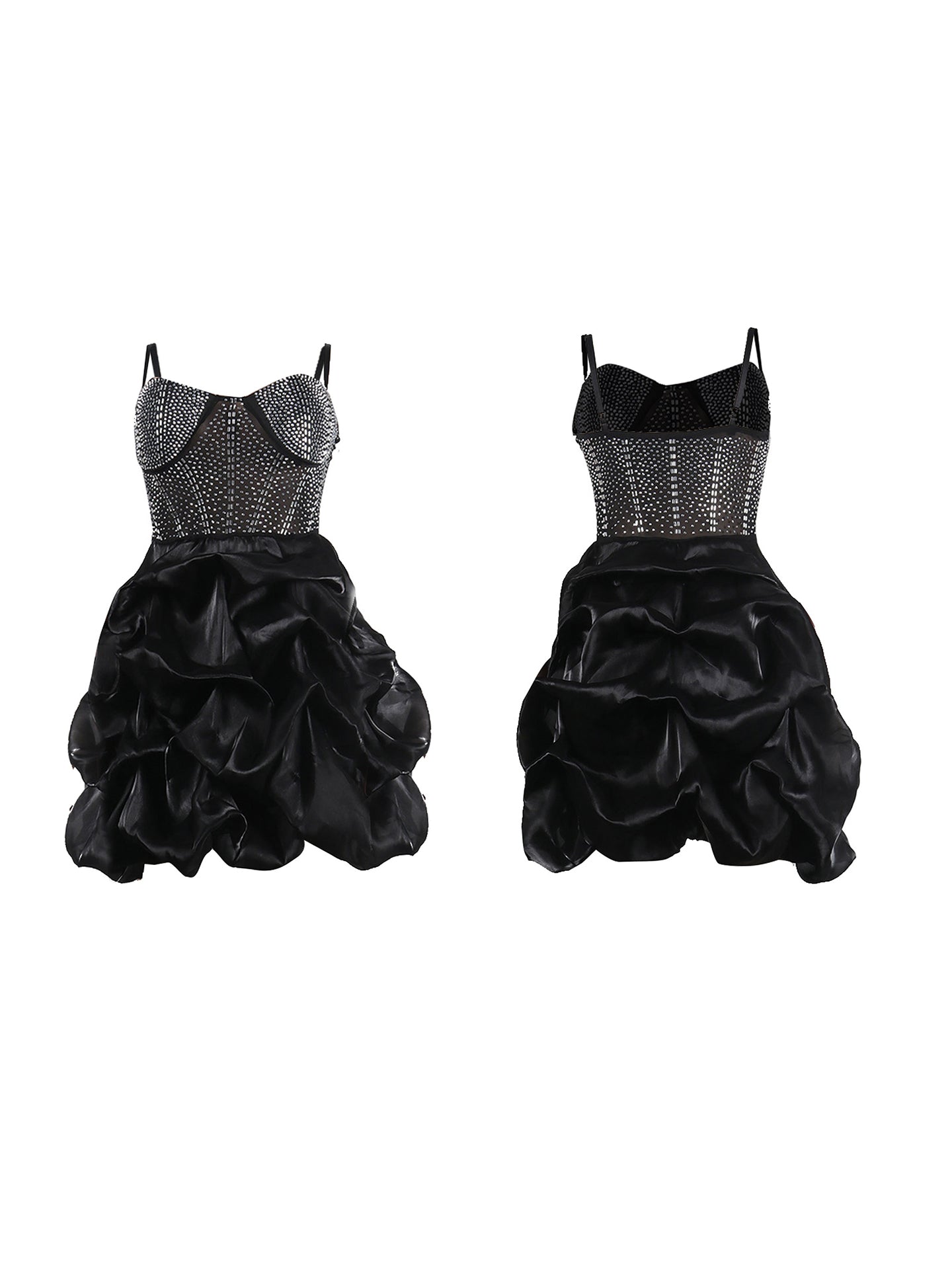 Rhinestone Spaghetti Strap Tulle Layered Dress