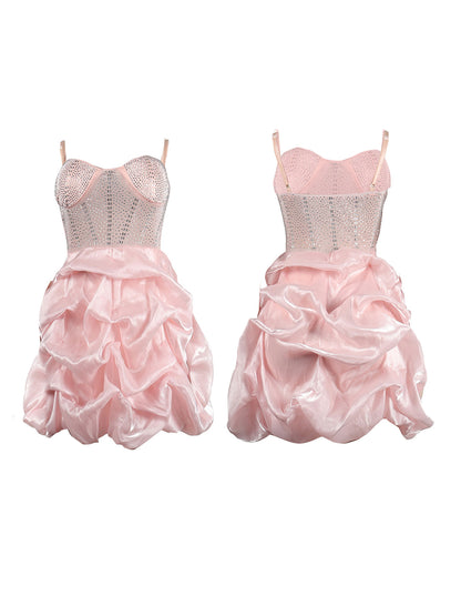 Rhinestone Spaghetti Strap Tulle Layered Dress