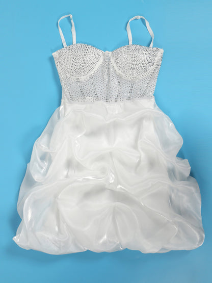 Rhinestone Spaghetti Strap Tulle Layered Dress