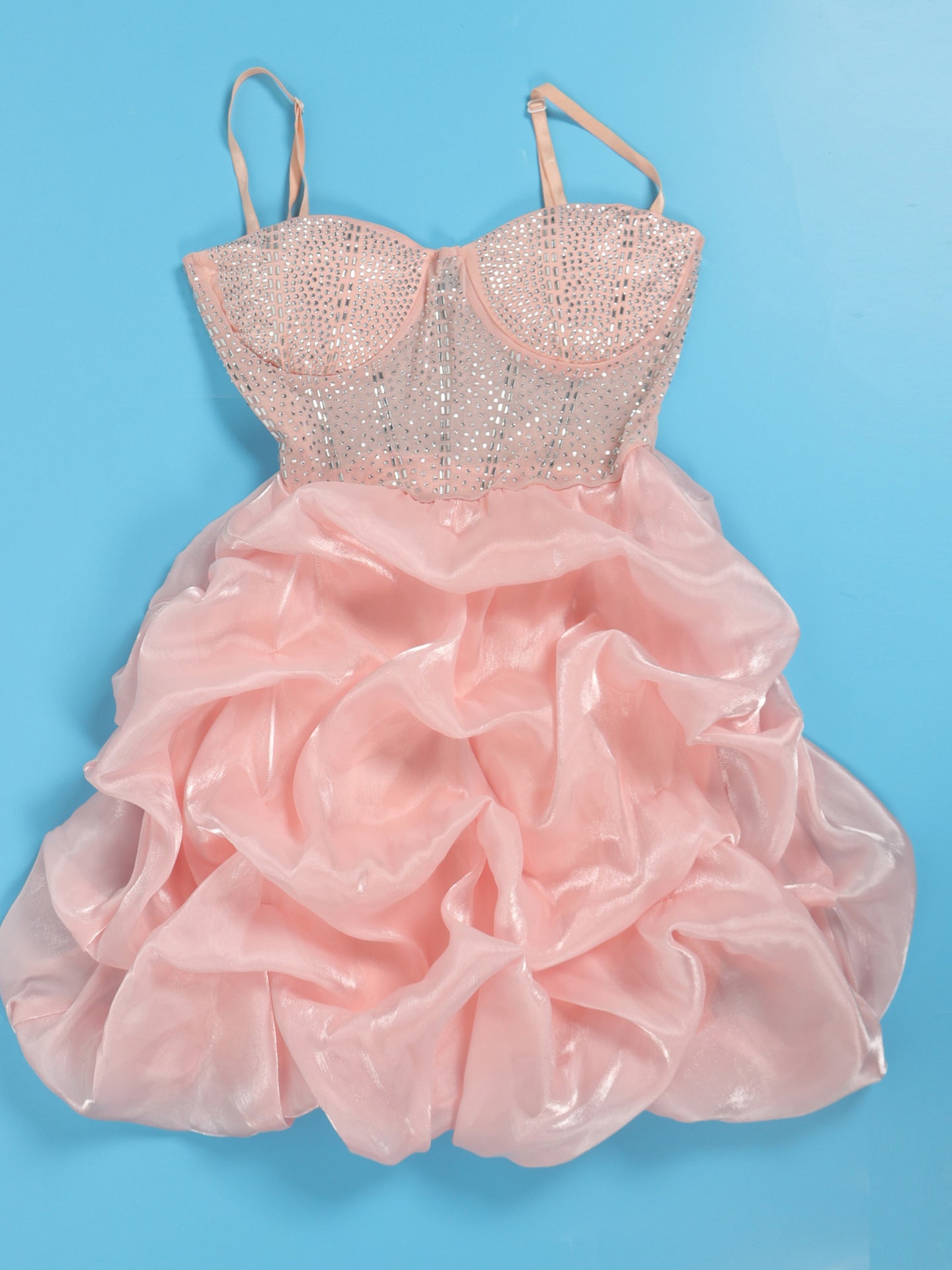 Rhinestone Spaghetti Strap Tulle Layered Dress