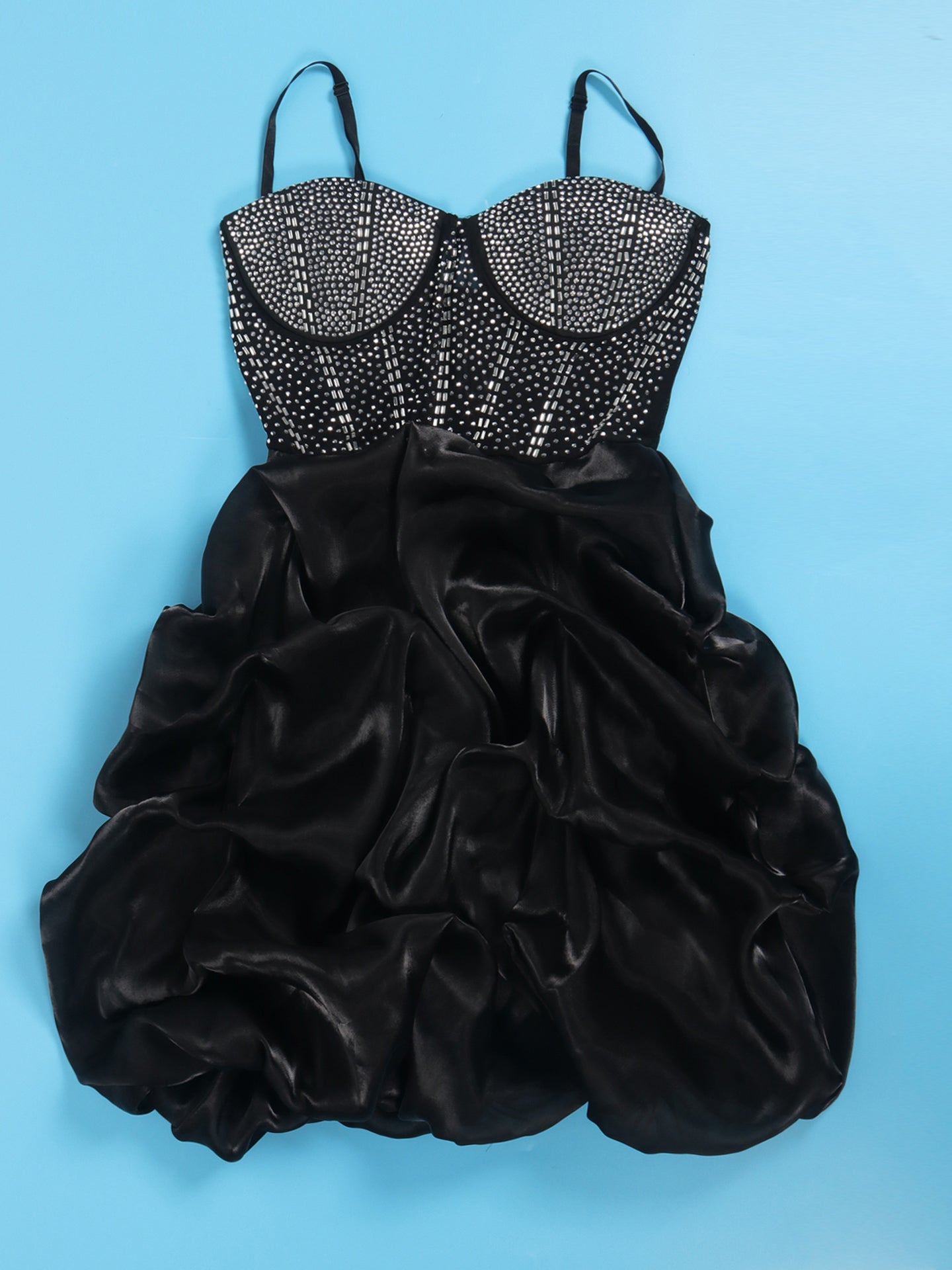 Rhinestone Spaghetti Strap Tulle Layered Dress