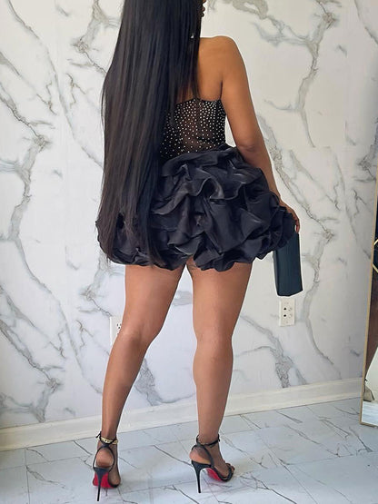 Rhinestone Spaghetti Strap Tulle Layered Dress