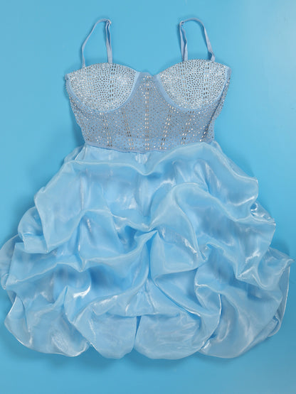 Rhinestone Spaghetti Strap Tulle Layered Dress