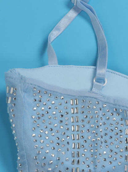 Rhinestone Spaghetti Strap Tulle Layered Dress