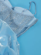 Vestido a capas de tul con tirantes finos y diamantes de imitación 