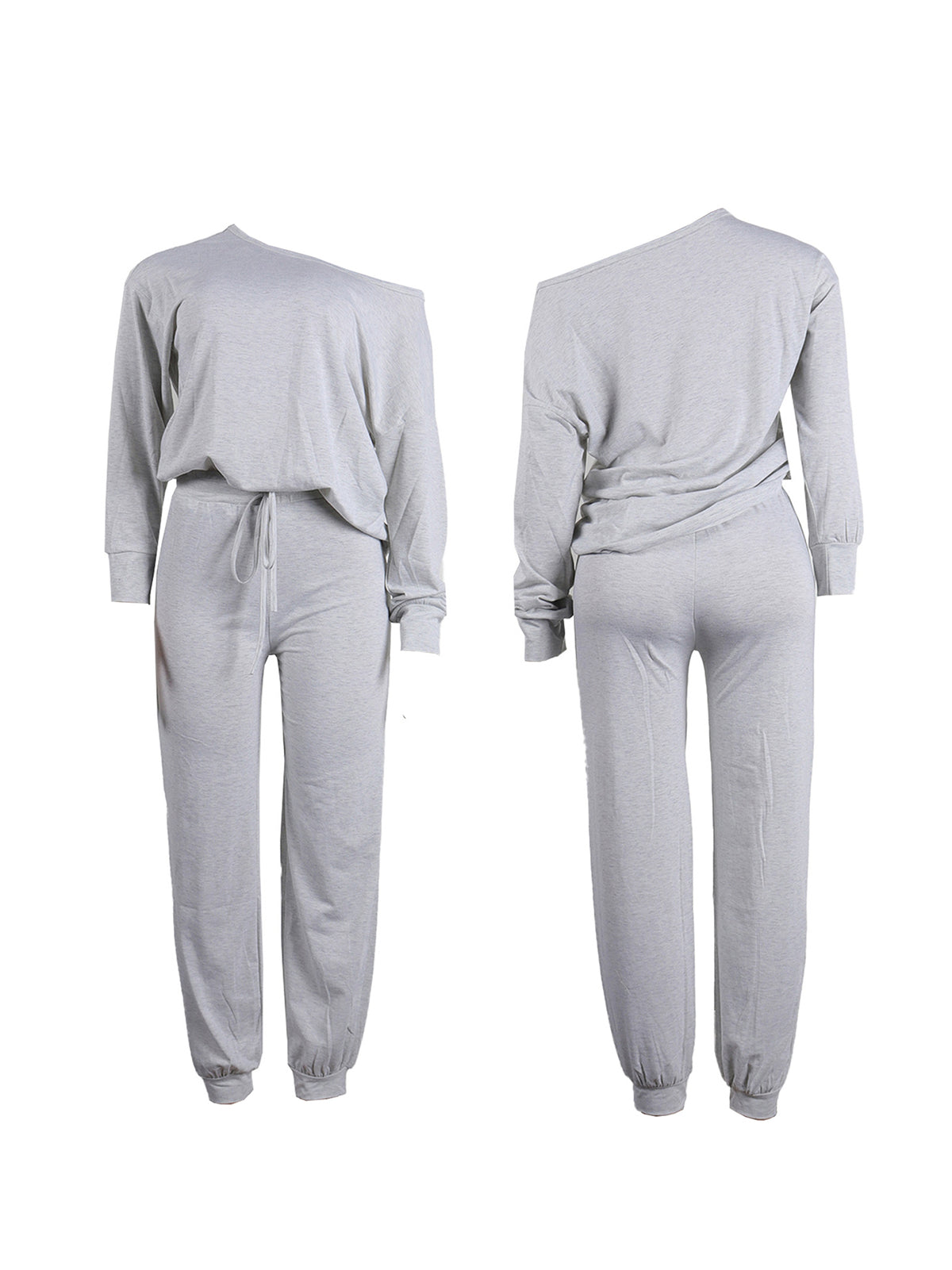 Conjuntos de sudadera con hombros descubiertos de color sólido de dos piezas 