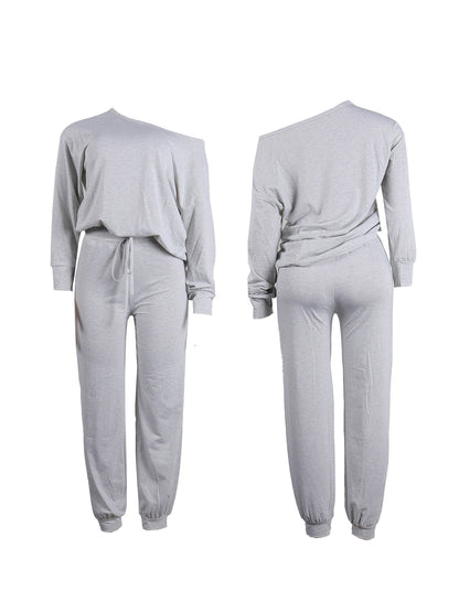 Conjuntos de sudadera con hombros descubiertos de color sólido de dos piezas 