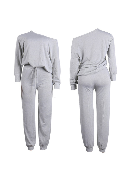 Conjuntos de sudadera con hombros descubiertos de color sólido de dos piezas 