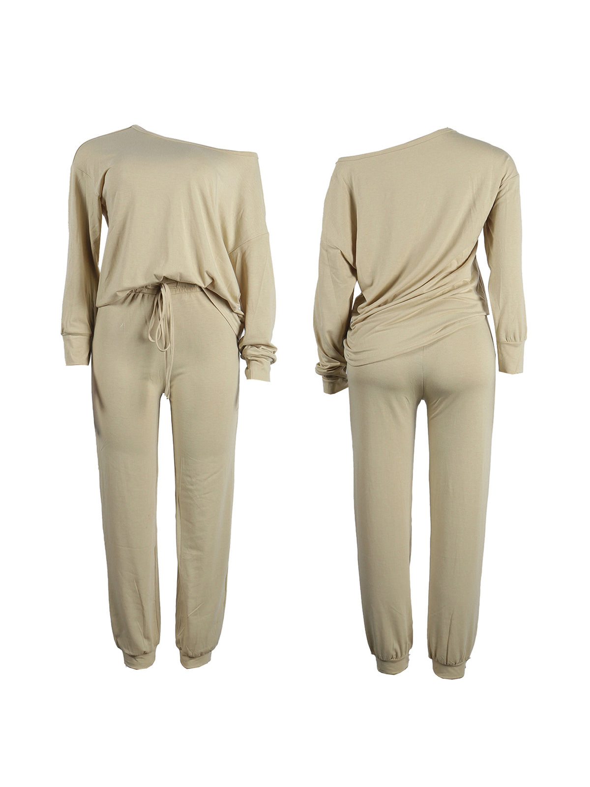 Conjuntos de sudadera con hombros descubiertos de color sólido de dos piezas 