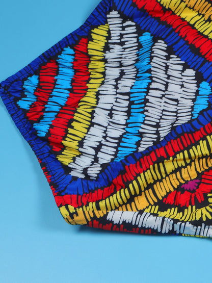 Vestido largo sin espalda con cuello halter y estampado colorido 