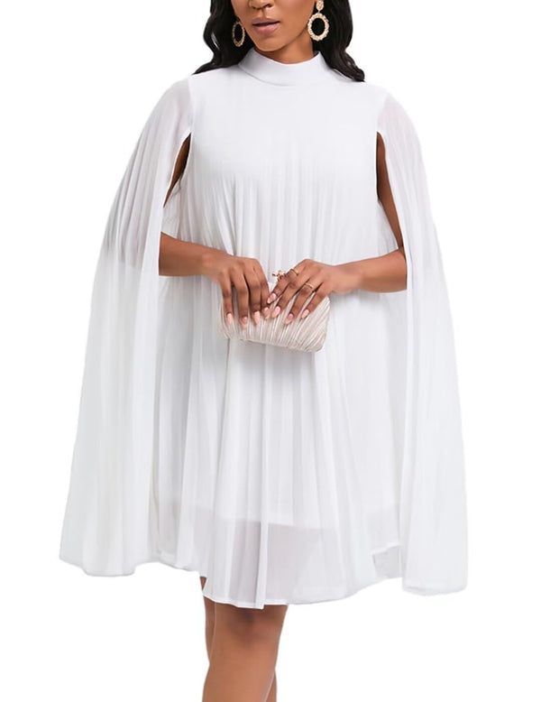 Cape Sleeve Pleated Mini Dress