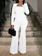 Two Piece Flare Long Sleeve Top Pants Suit