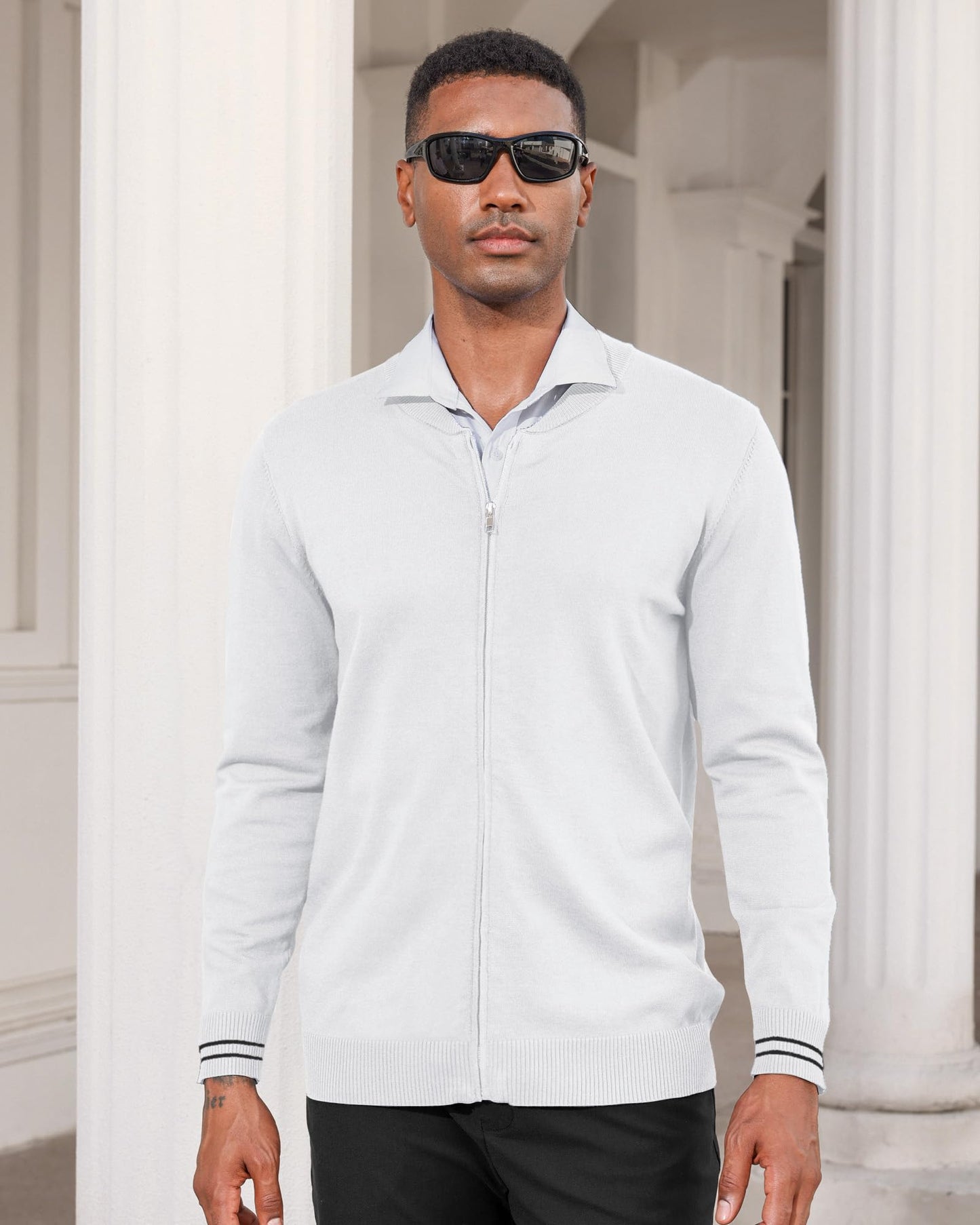 Mens Casual Stand Collar Full-Zip Jacket