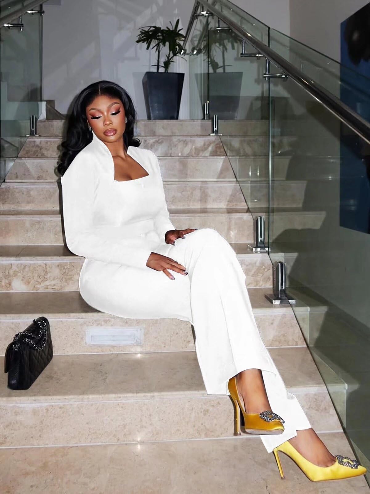 Two Piece Flare Long Sleeve Top Pants Suit