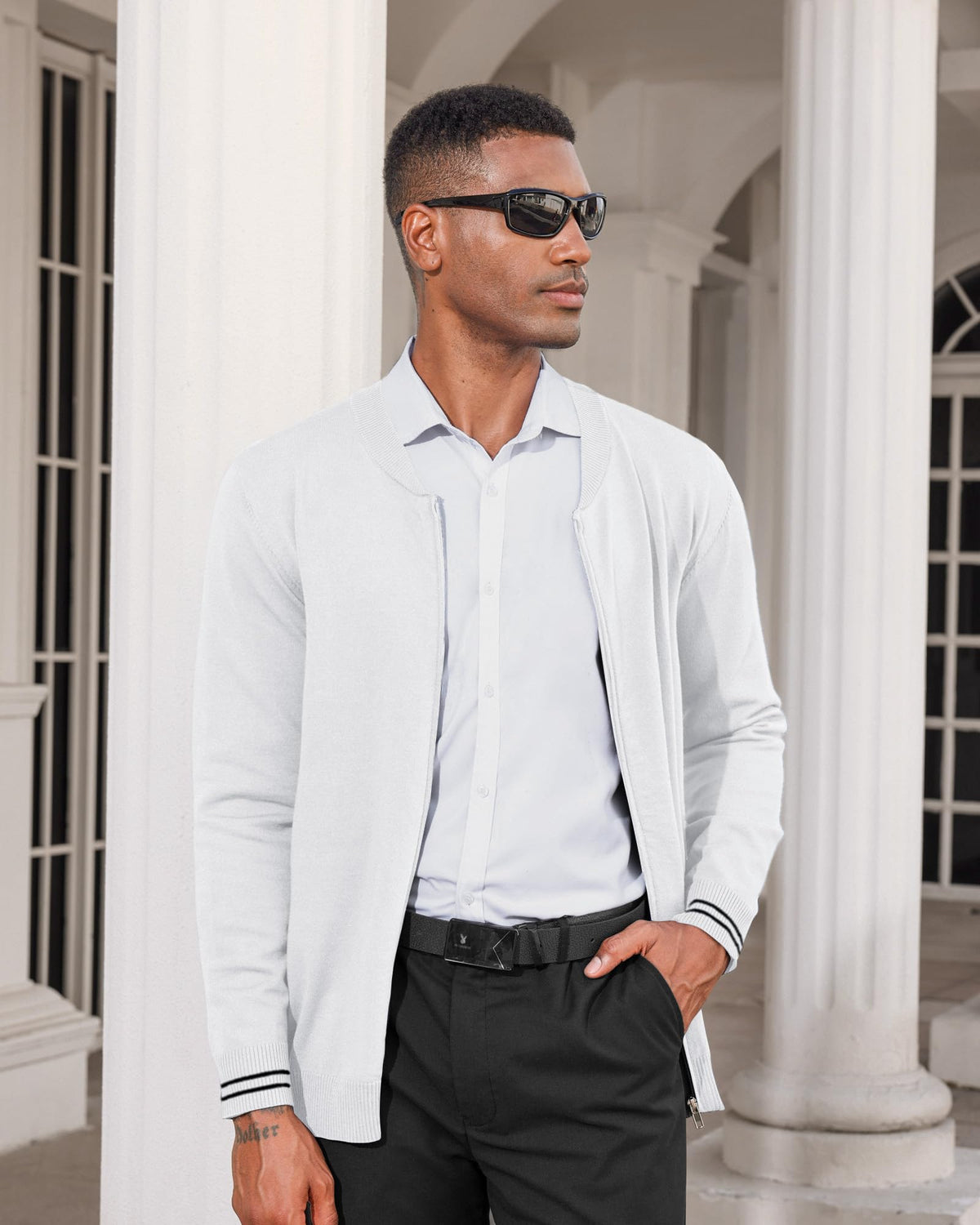 Mens Casual Stand Collar Full-Zip Jacket