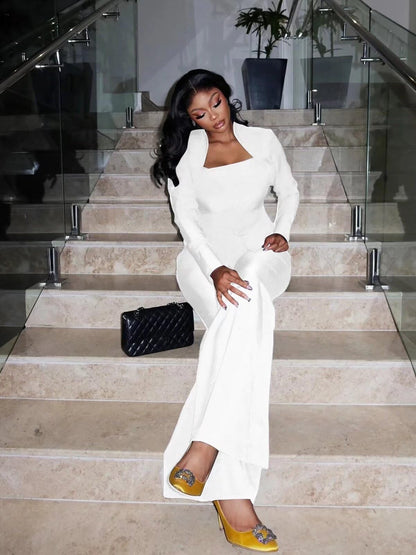 Two Piece Flare Long Sleeve Top Pants Suit