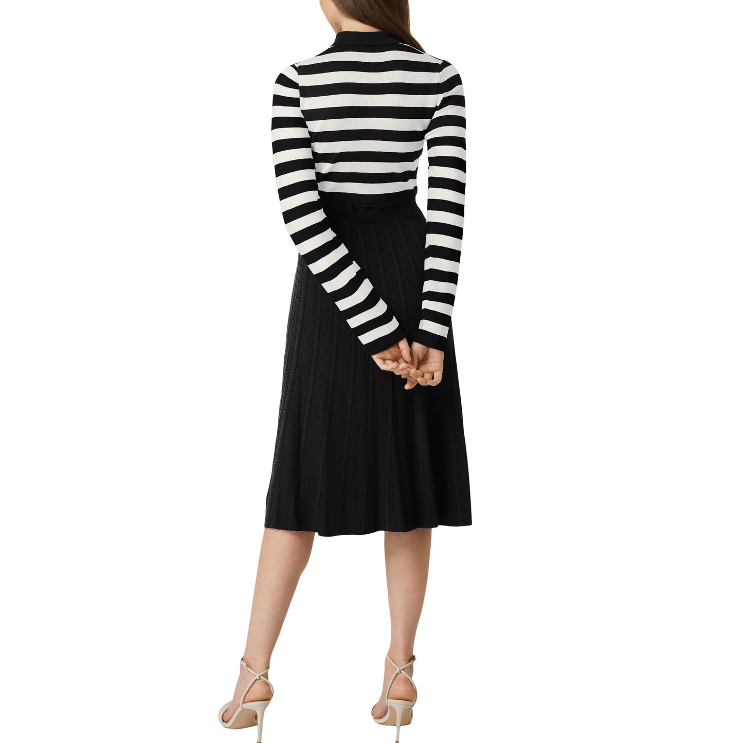Striped Long Sleeve Button Ribbed Knit Dresses