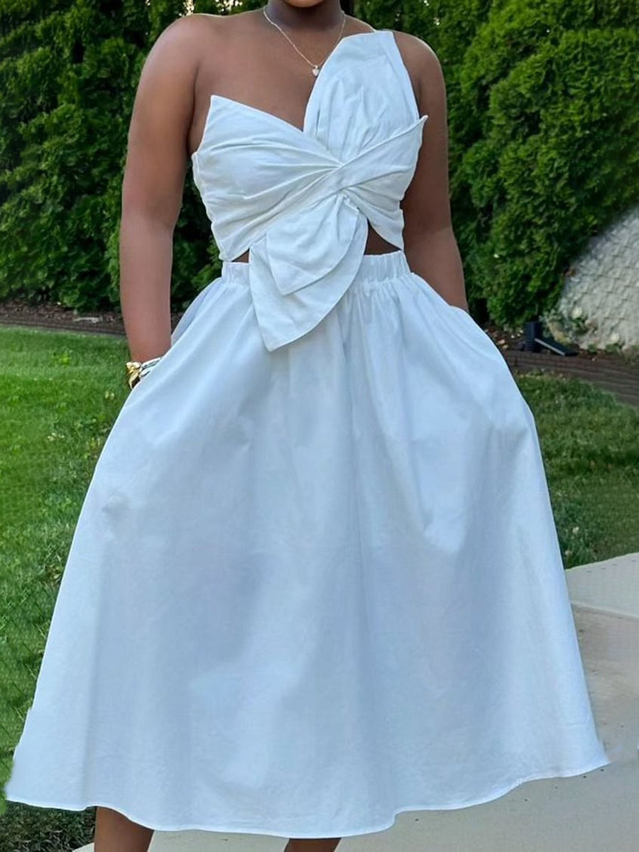 One-Shoulder Ruched Petal Cutout Dress