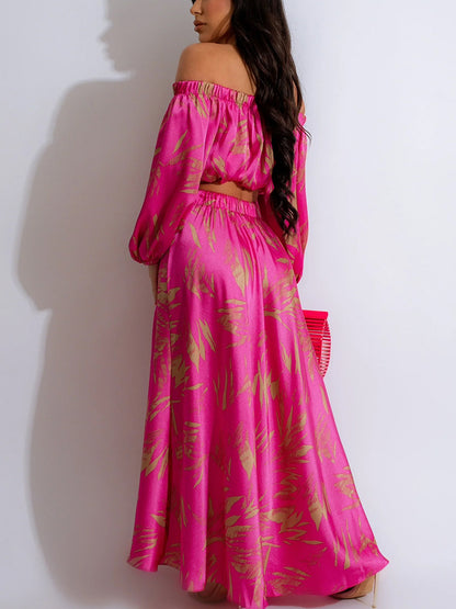 Two-Piece Off-Shoulder Crop Top Skirt Set
