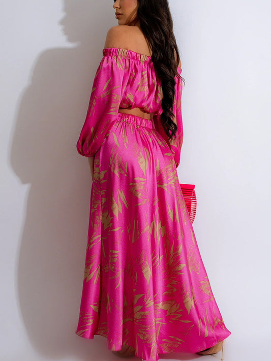 Two-Piece Off-Shoulder Crop Top Skirt Set