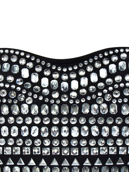 Rhinestone Spaghetti Strap Dress with Gloves