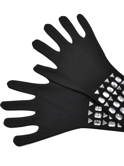 Rhinestone Spaghetti Strap Dress with Gloves