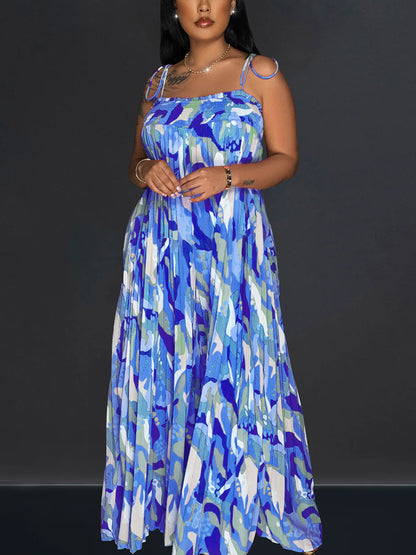 Mono estampado de pierna ancha plisado con tirantes 