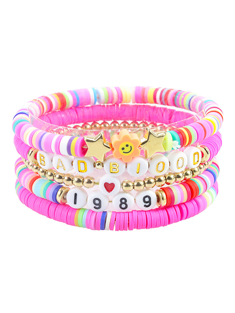 Conjunto de arcilla polimérica con pulsera de cuentas de letras multicolores 