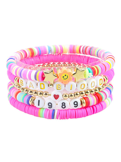 Conjunto de arcilla polimérica con pulsera de cuentas de letras multicolores 