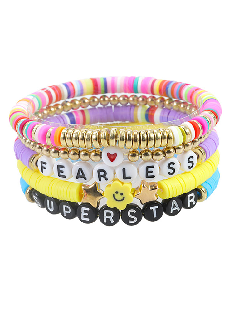 Conjunto de arcilla polimérica con pulsera de cuentas de letras multicolores 