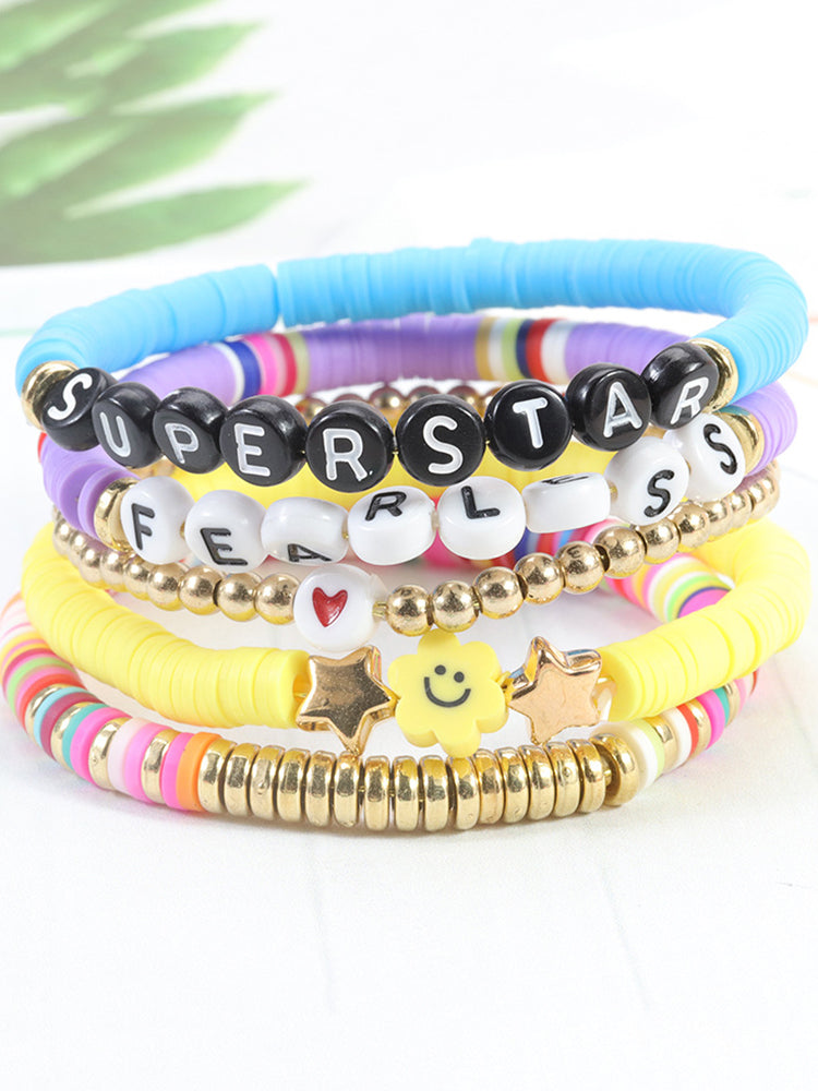 Conjunto de arcilla polimérica con pulsera de cuentas de letras multicolores 