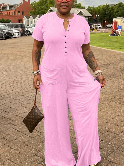 Mono casual de color sólido de talla grande con bolsillos 