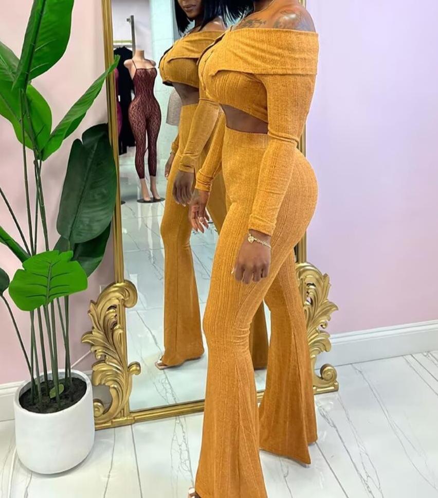 Two Piece Off Shoulder Top Flare Pants