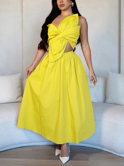 One-Shoulder Ruched Petal Cutout Dress