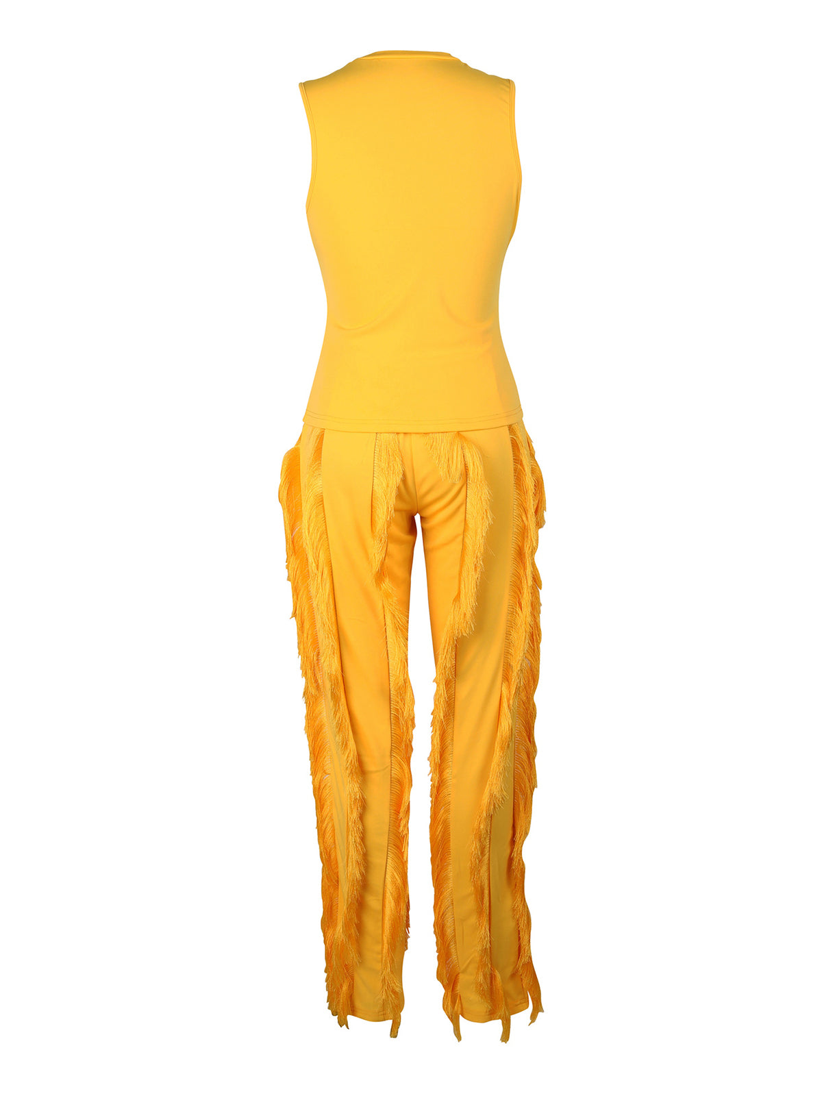 Two Piece Sleeveless Top Tassel Pants