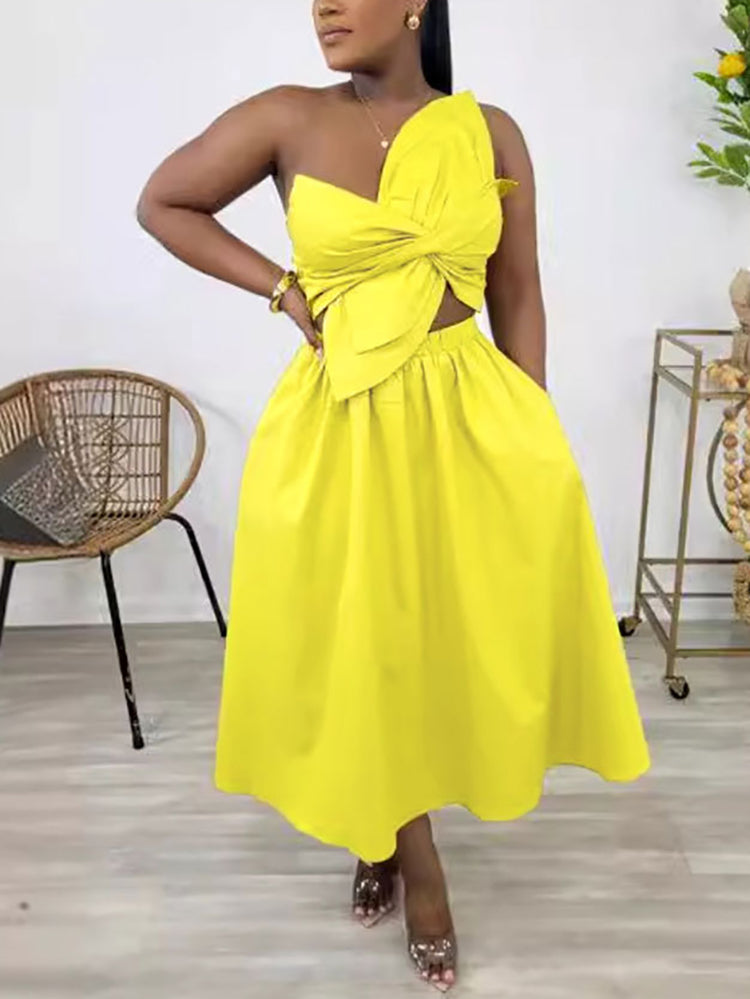 One-Shoulder Ruched Petal Cutout Dress