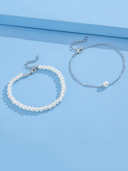 Conjunto de tobillera de perlas de doble capa 
