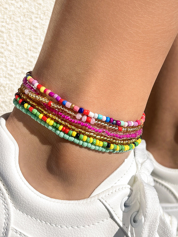 Colorful Beaded Beach Anklet Set