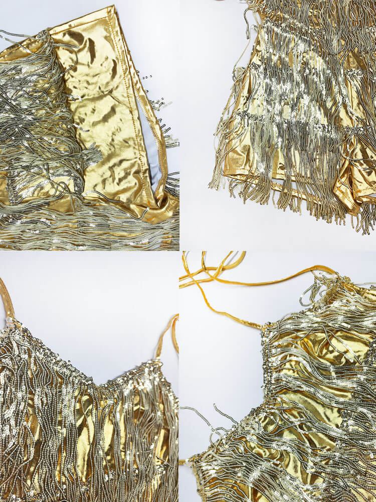 Halter Neck Sleeveless Sequin Tassel Romper